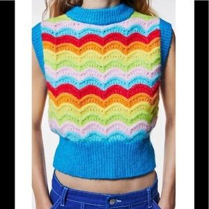 Rainbow Zara Colorful Sleeveless Knit Sweater Vest